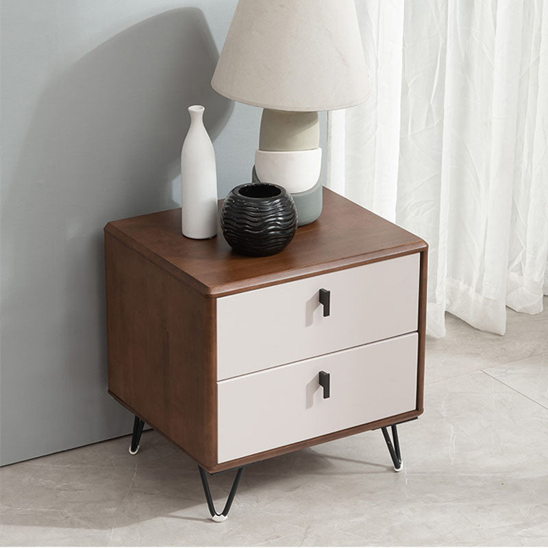 Rubber Wood Drawers Included Accent Table Nightstand Traditional with Legs
