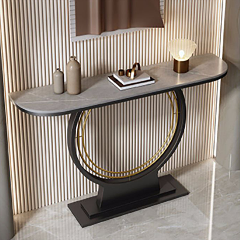 Modern Half Moon Console Table Stone Console Sofa Table in Grey