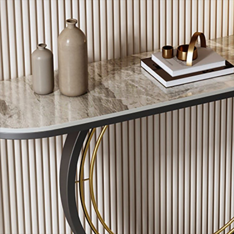 Modern Half Moon Console Table Stone Console Sofa Table in Grey