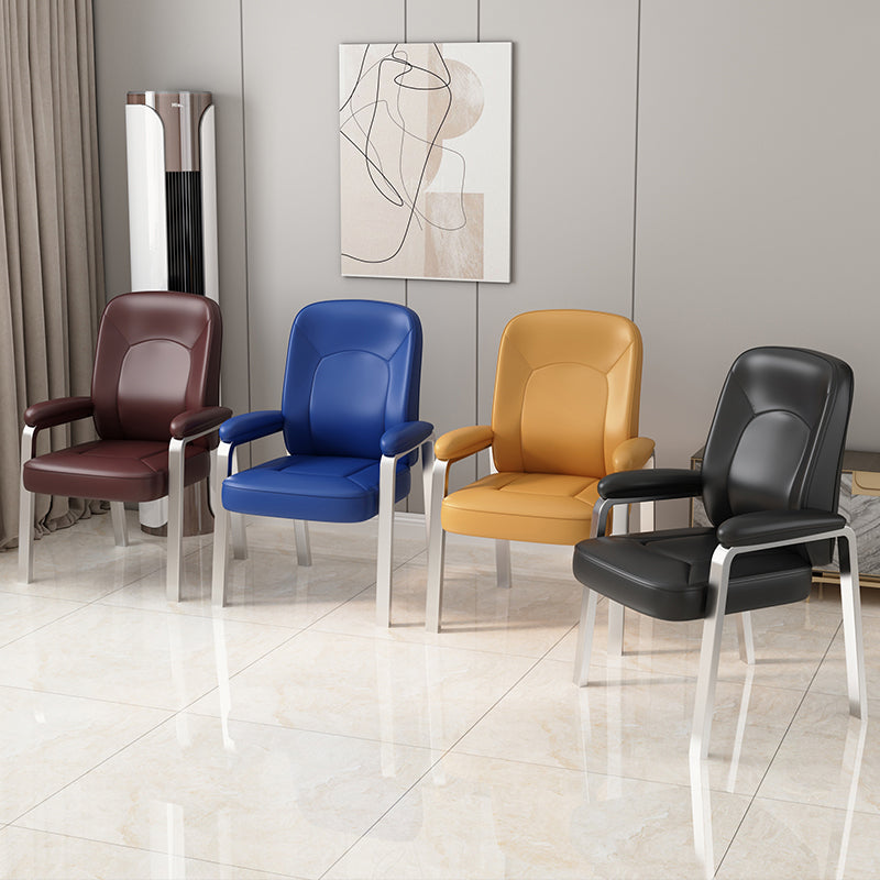 Modern Office Chair No Wheels Leather Desk Chair for Meeting Room