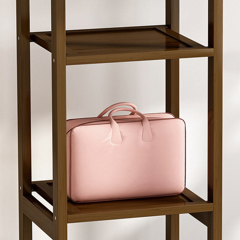 Traditional Clothes Hanger Solid Wood Coat Rack with Storage Shelves