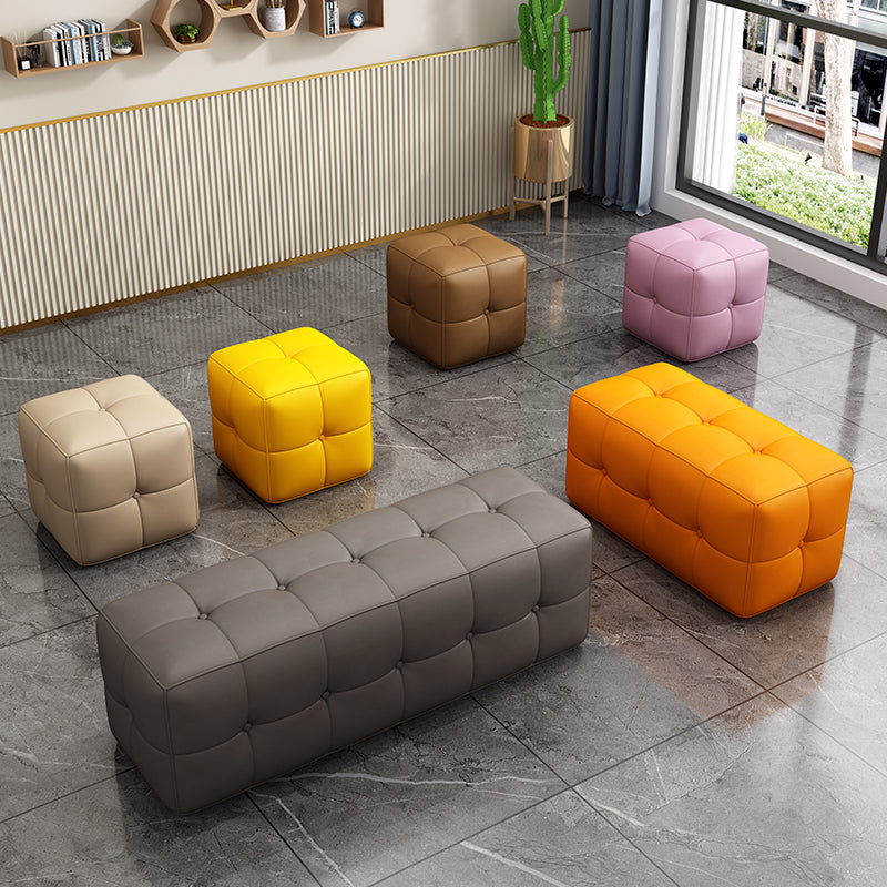 Contemporary Home Rectangular Ottoman Leather Foot Stool without Legs