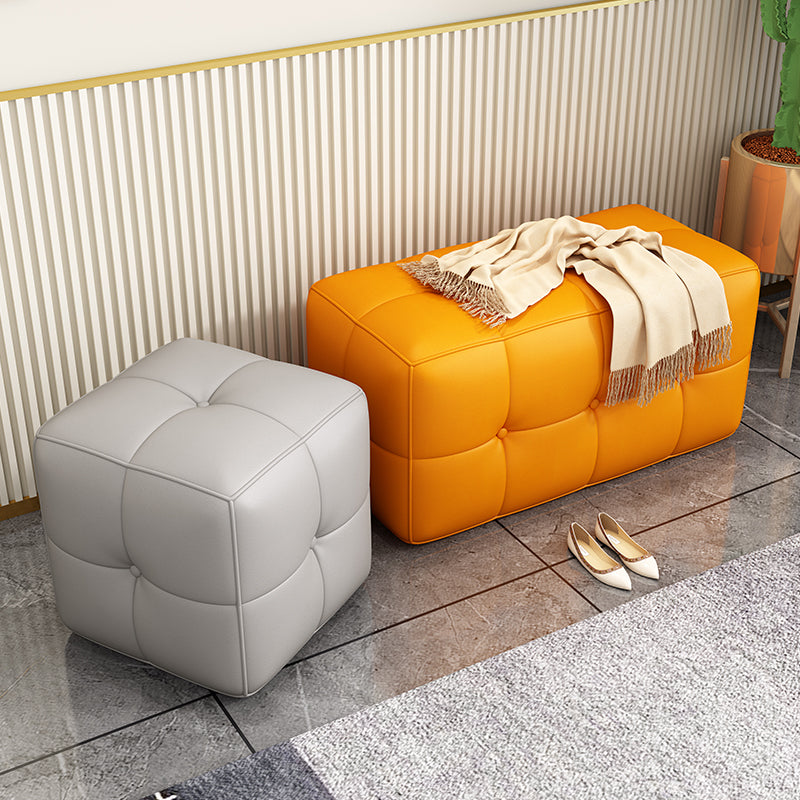 Contemporary Home Rectangular Ottoman Leather Foot Stool without Legs