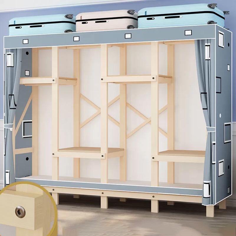 Solid Pine Wood Frame Wardrobe Armoire Contemporary Multifunctional Wardrobe