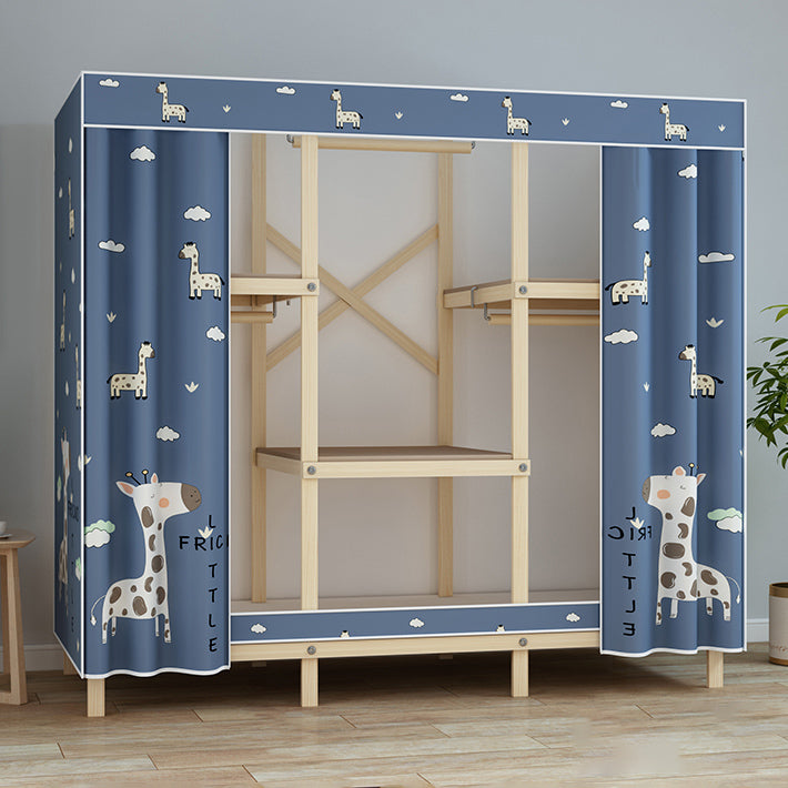 Solid Pine Wood Frame Wardrobe Armoire Contemporary Multifunctional Wardrobe