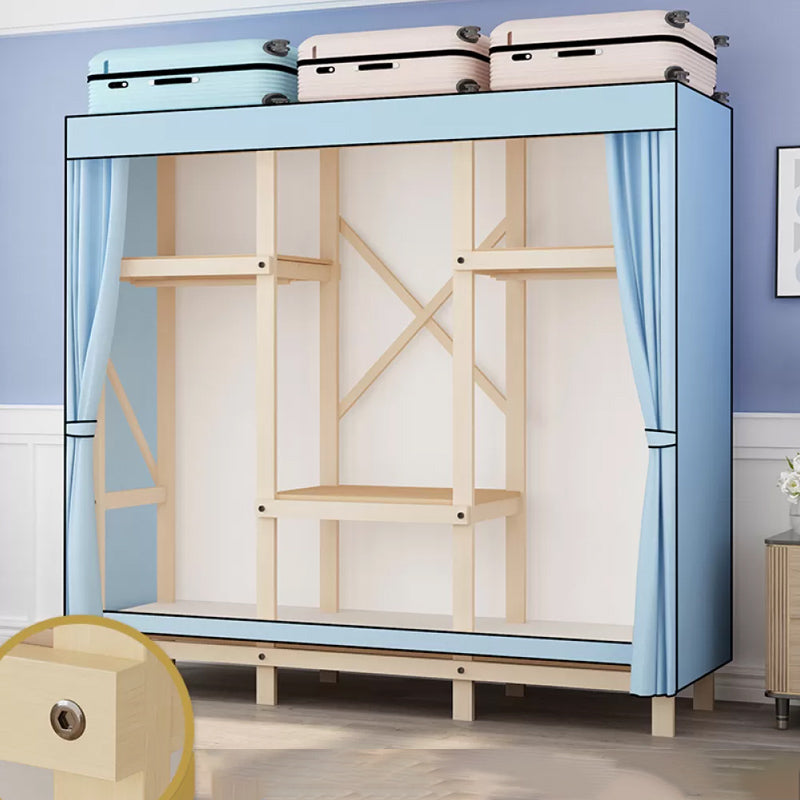 Solid Pine Wood Frame Wardrobe Armoire Contemporary Multifunctional Wardrobe