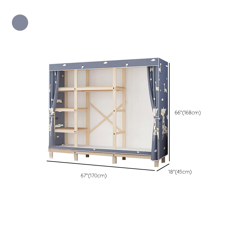 Solid Pine Wood Frame Wardrobe Armoire Contemporary Multifunctional Wardrobe