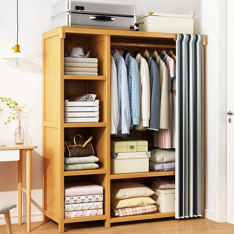 Engineered Wood Armoire Modern Natural Finish Wardrobe Closet with Garment Rod