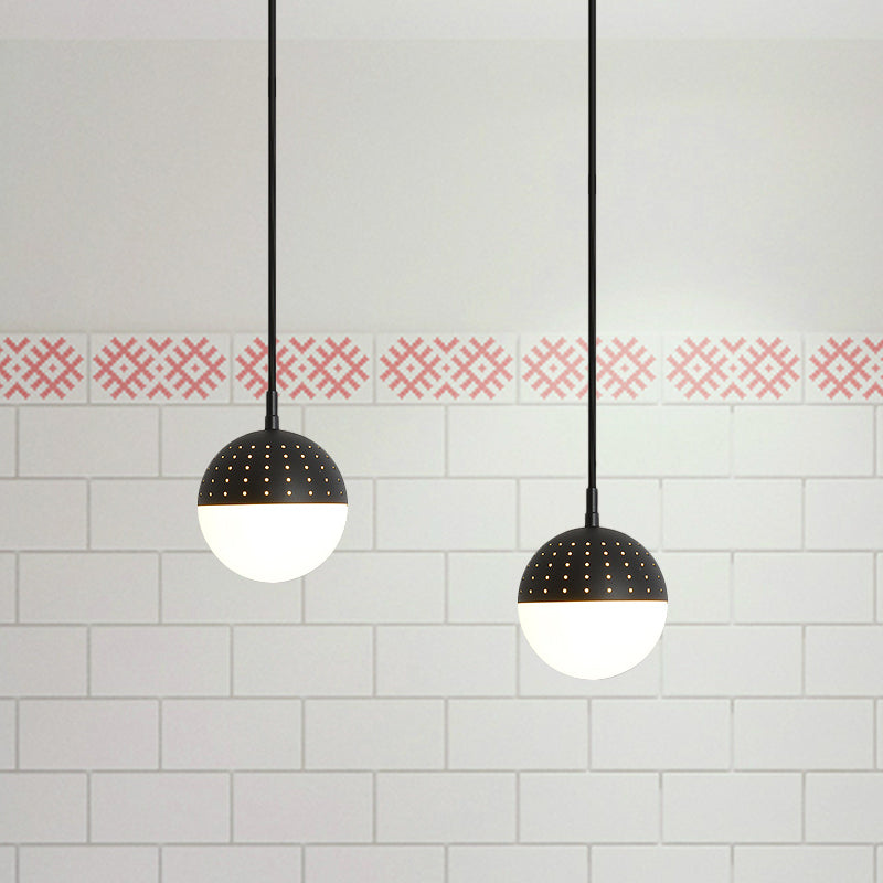 Globe/Ellipse -Suspension Licht mit opalweißem Glasschatten Metall Nordisch 1 helles schwarz/weiß/rosa hängende Anhänger Licht für Schlafzimmer