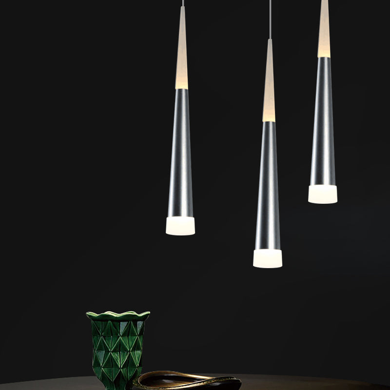 Silver Tapered Hanging Pendant Light Metal Contemporary 1 Light Dining Room Pendant Light Fixture in Warm/White