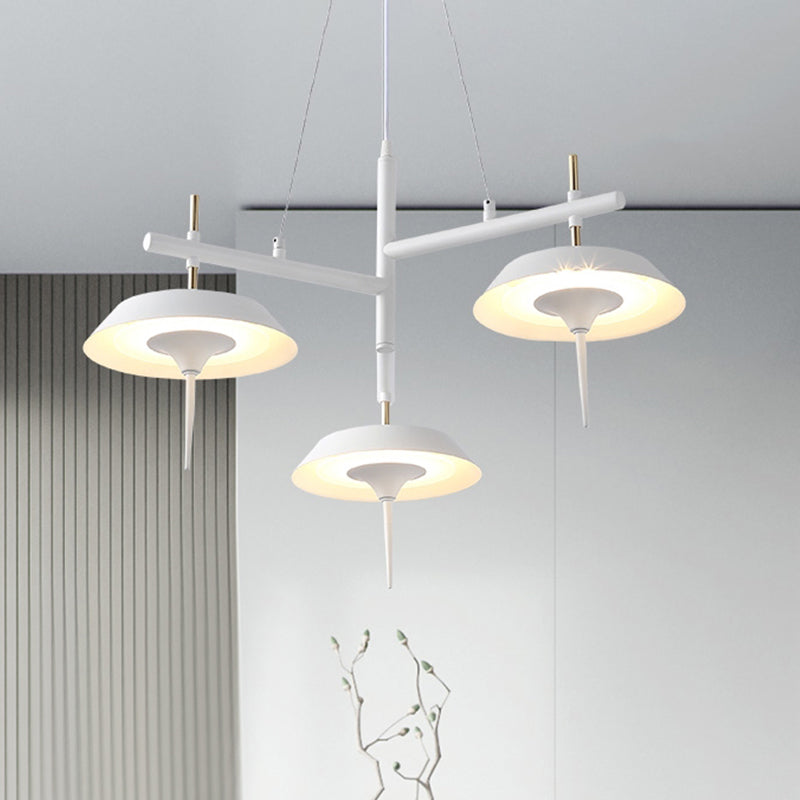 Half Conical Chandelier Simplicity Metal 3 Lights Black/White Hanging Pendant Light in Warm/White Light