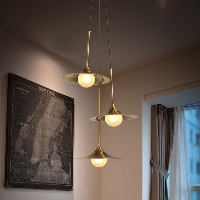 Trumpet Hanging Light with Glass Shade Contemporary Metal Single Head Brass Suspension Pendant Light for Hallway