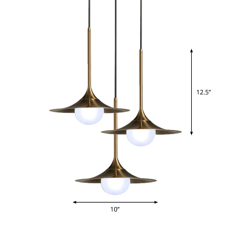 Trumpet Hanging Light with Glass Shade Contemporary Metal Single Head Brass Suspension Pendant Light for Hallway