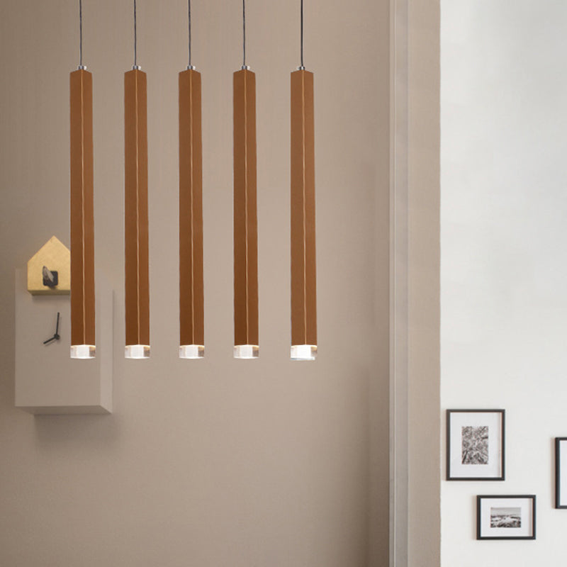 Gold Slim Cuboid Metal Suspension Light estilo simple 1/4/5 Barra de luz Luz colgante de colgantes en cálido/blanco