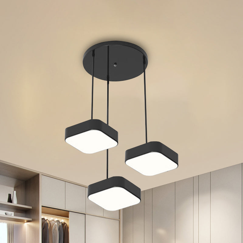 Round/Squared Hanging Ceiling Light Contemporary Metal LED Black/White Pendant Lighting with Round/Linear Canopy
