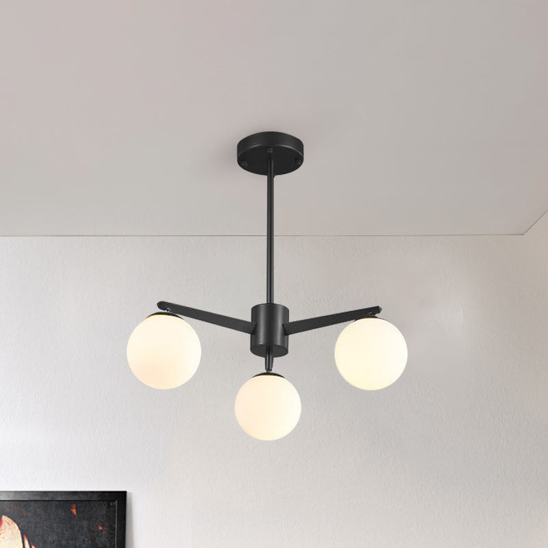 Bal kroonluchter eenvoudige stijl opaalglas 3 lichten wit/zwart hangende lamp voor woonkamer