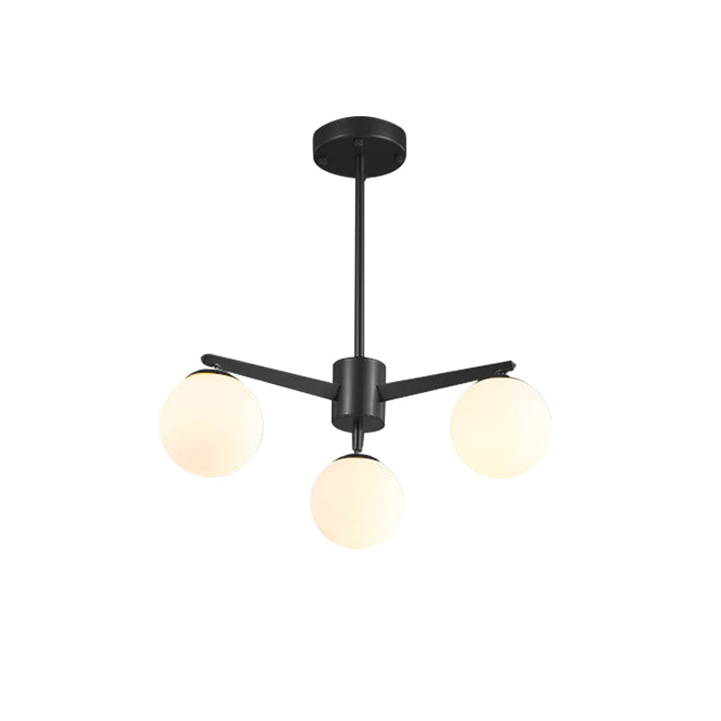 Ball Chandelier Simple Style Opal Glass 3 Lights White/Black Hanging Lamp for Living Room