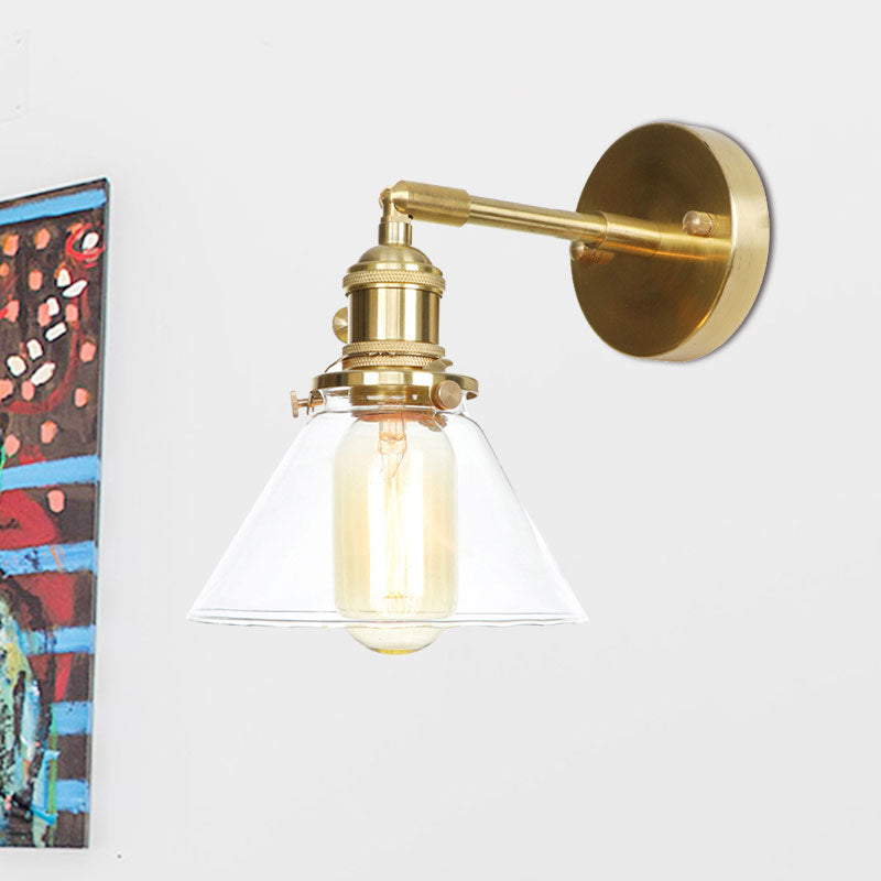 Conical Wall Sconce Light 1 Light Clear Glass Rustic Antique Wall Lighting for Bedroom