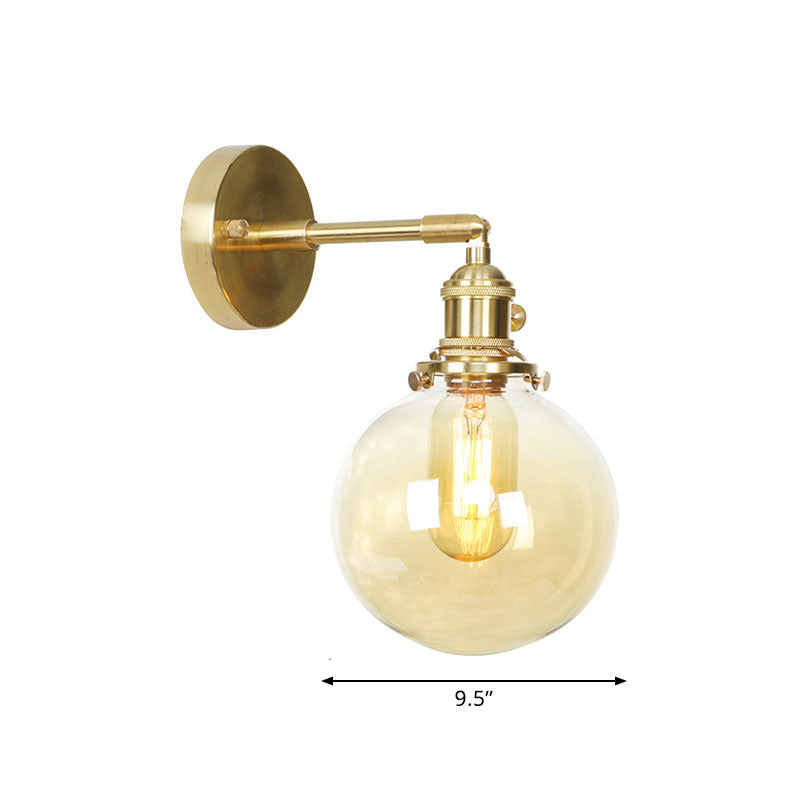 Retro Style Ball Wall Sconce Lighting Amber Glass 1 Light Wall Light Fixture Outdoor