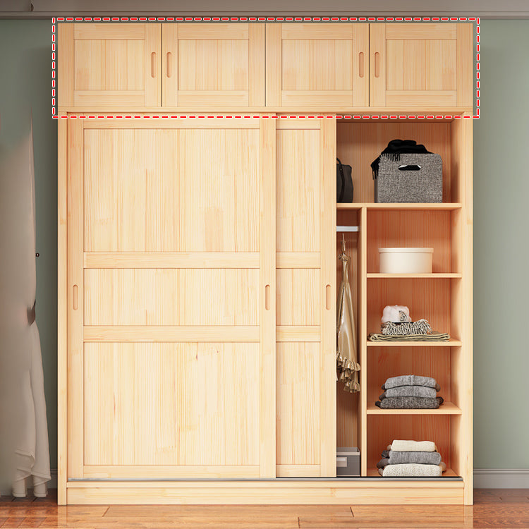 Natural Pine Solid Wood Wardrobe Freestanding Wardrobe with Sliding Doors