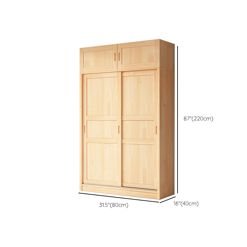 Natural Pine Solid Wood Wardrobe Freestanding Wardrobe with Sliding Doors