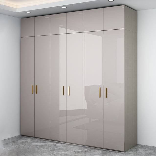 Engineered Wood Armoire Modern Mirrored Grey Wardrobe Closet with Garment Rod