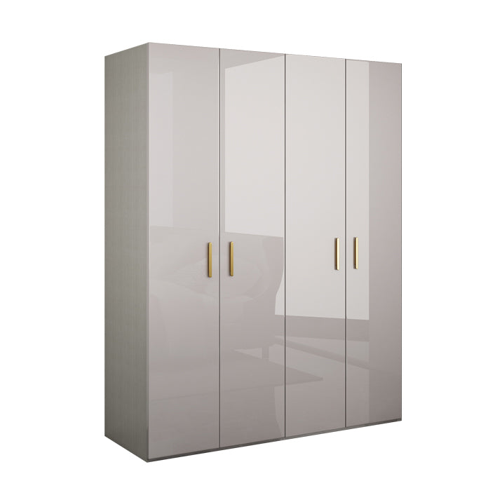 Engineered Wood Armoire Modern Mirrored Grey Wardrobe Closet with Garment Rod