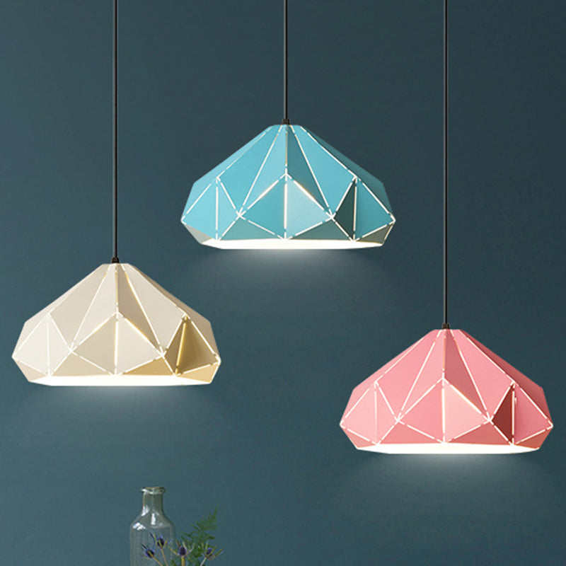 Origami Metal Hanging Pendant Light Contemporary 1 Light Blue/Pink/Yellow Ceiling Light