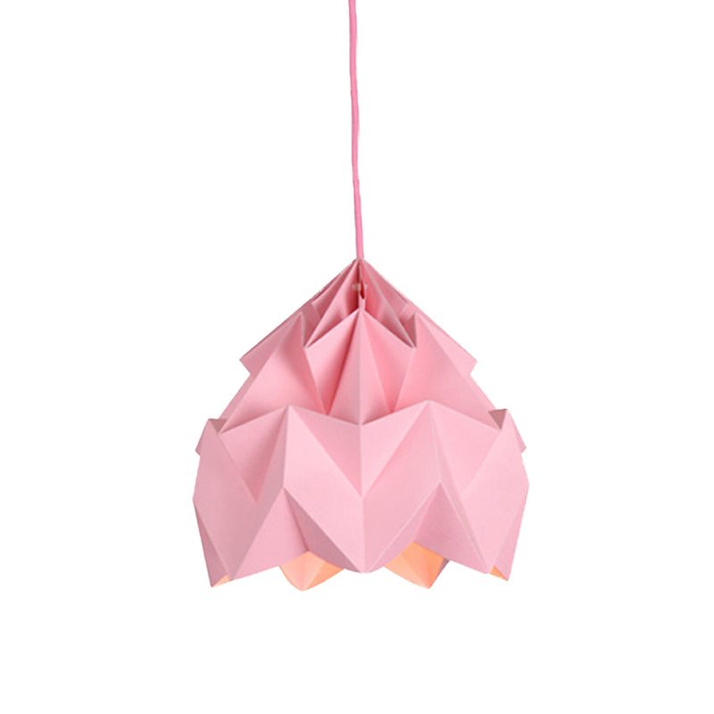 Origami Ceiling Pendant Light Macaron Paper 9.5"/15" Dia 1 Light Pink/White/Green Hanging Lamp Kit