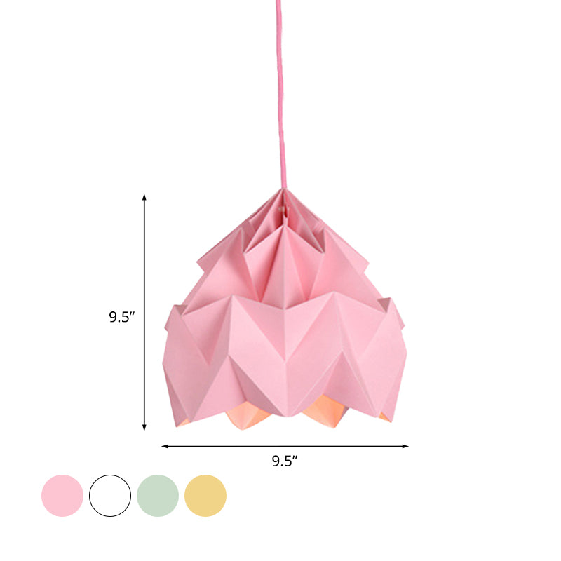 Origami Ceiling Pendant Light Macaron Paper 9.5"/15" Dia 1 Light Pink/White/Green Hanging Lamp Kit