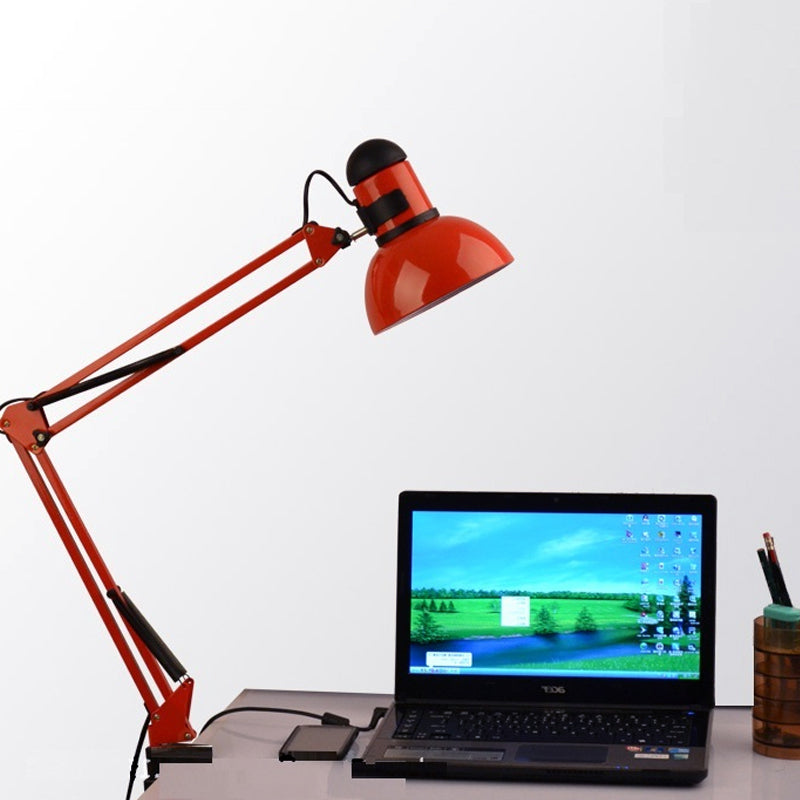 Adjustable Dome Shade Desk Lamp Simple Style Metallic 1 Light Black/Red Reading Book Light for Study Room