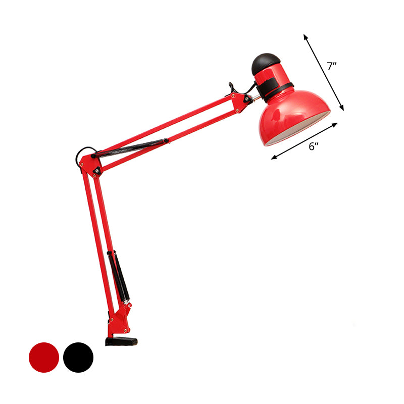 Adjustable Dome Shade Desk Lamp Simple Style Metallic 1 Light Black/Red Reading Book Light for Study Room