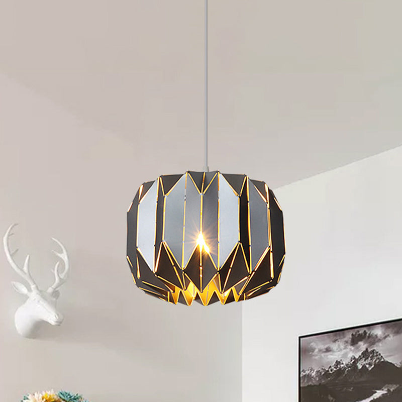 Luz de colgante de techo de 1 luz contemporánea con sombra de metal Kit de lámpara colgante de calabaza plateada/negra