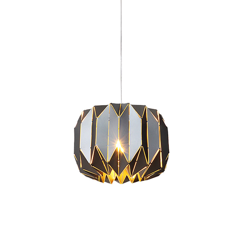 Luz de colgante de techo de 1 luz contemporánea con sombra de metal Kit de lámpara colgante de calabaza plateada/negra