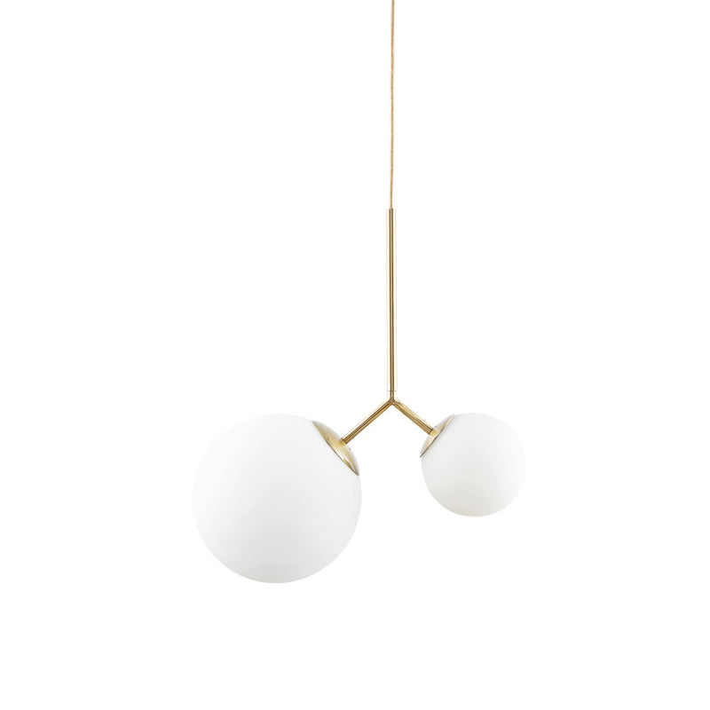 2 Lights Pendant Ceiling Light Nordic Gold Hanging Ceiling Light with Globe White Glass Shade