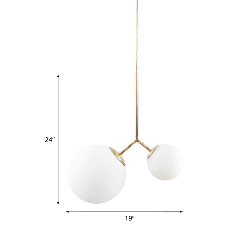 2 Lights Pendant Ceiling Light Nordic Gold Hanging Ceiling Light with Globe White Glass Shade
