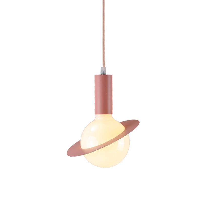 1 Light Dining Room Pendant Light avec balle en verre blanc ombre post-moderne rose / bleu / vert lampe suspendue