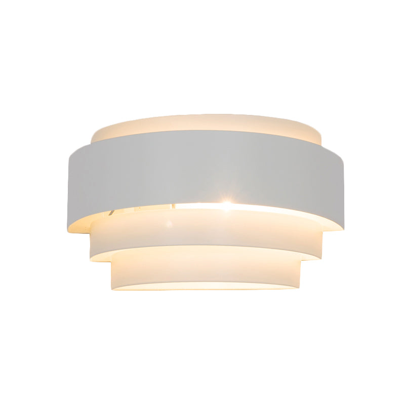 Tiered Wall Sconce Lamp Modern Metal 1 Bulb White Wall Mounted Light with Etched Pattern for Living Room