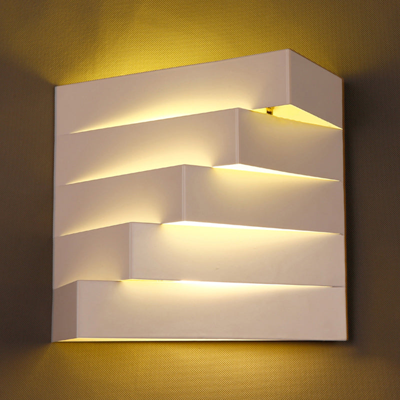 1 Light Living Room Wall Mounted Lighting with Stair Shaped Plaster Shade Wall Washer Lamp in White