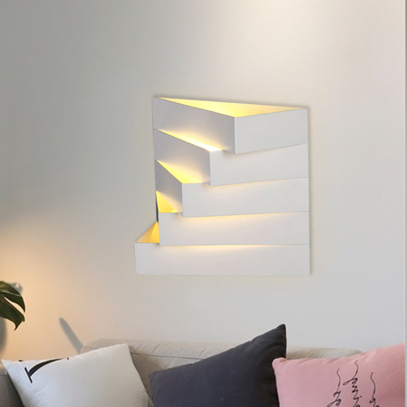 1 Light Living Room Wall Mounted Lighting with Stair Shaped Plaster Shade Wall Washer Lamp in White