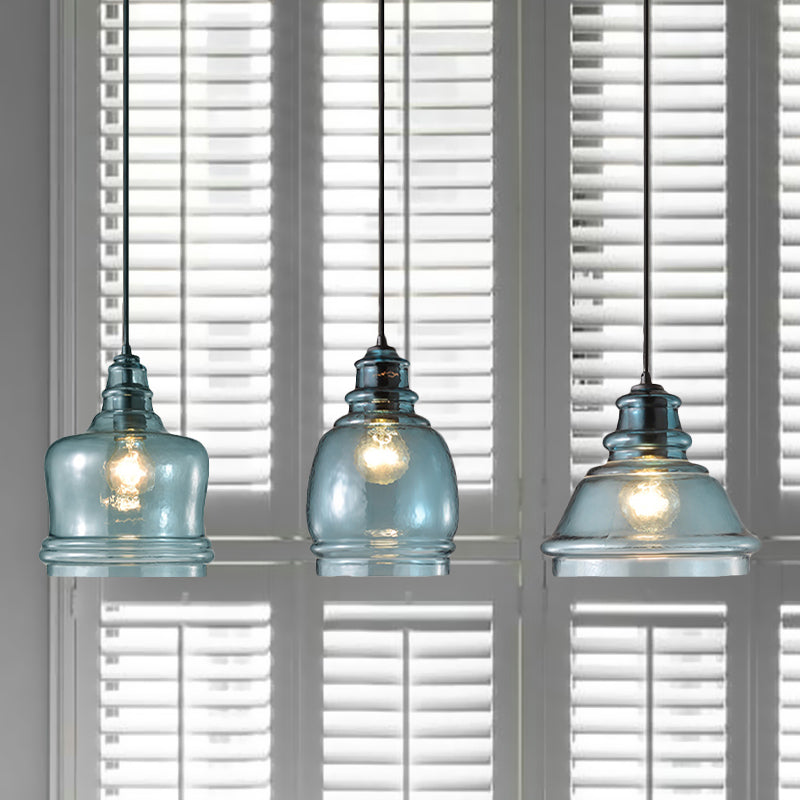 16 "/18" /23.5 "largo maschion baratto/globo/batteria leggera moderna vetro blu moderno 1 lampada appesa nera leggera con baldacchino rotondo/lineare, multime