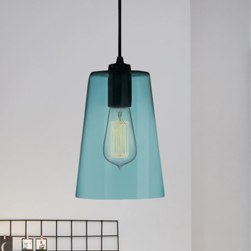 Contemporary 1 Light Pendant Lamp with Blue Glass Shade Black Global/Dome/Barrel Shape Ceiling Pendant Light