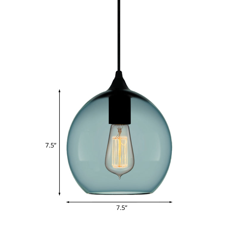 Contemporary 1 Light Pendant Lamp with Blue Glass Shade Black Global/Dome/Barrel Shape Ceiling Pendant Light