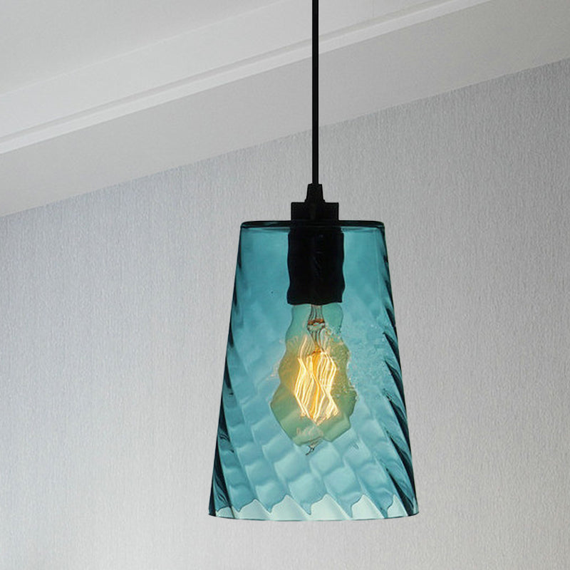 Sphere/Dome/Cylindrical Suspension Pendant Modernist Blue Lattice Glass 1 Light Black Ceiling Hung Light