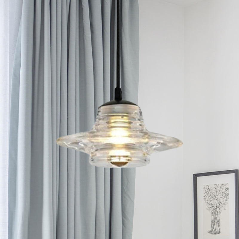 Cone/Dome/Flared Pendant Lighting Modernist Clear Ruffle Glass 1 Light Black Hanging Ceiling Lamp