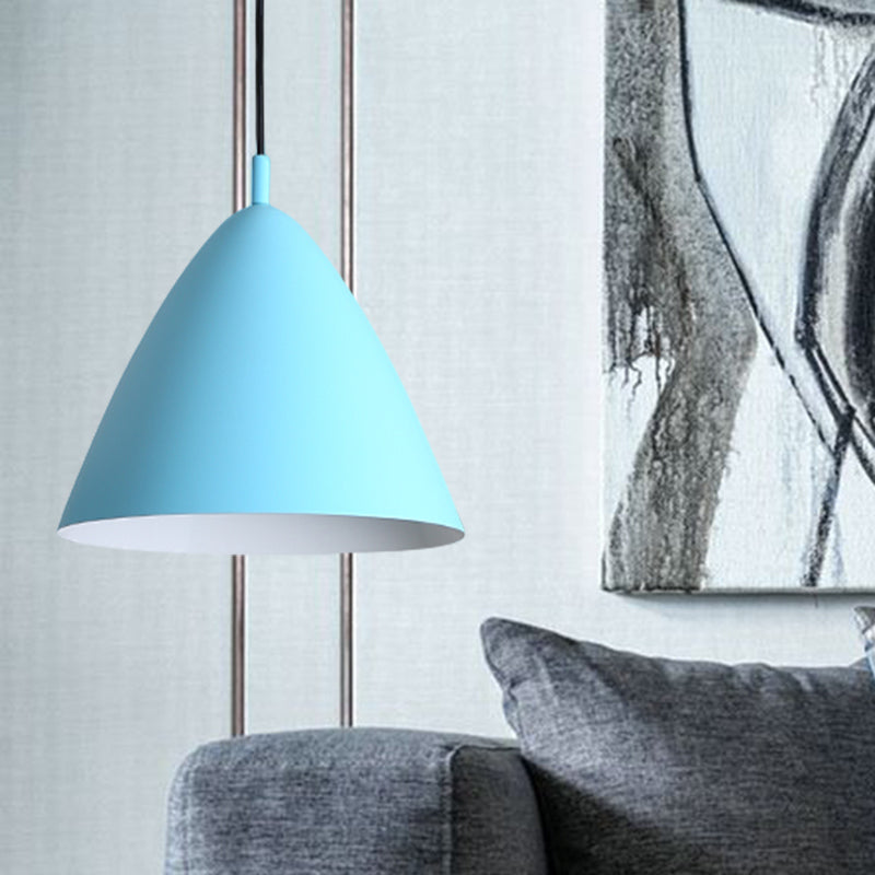 Tapered Ceiling Pendant Light Modernism Metal 10.5"/13"/16" Dia 1 Light Pink/Blue/Green Hanging Lamp Kit