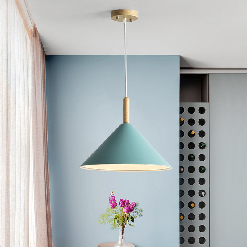 Cono Luz colgante de metal moderno 1 luz colgante de color amarillo/azul, 12.5 "/16.5" Dia