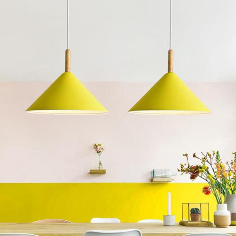 Cono Luz colgante de metal moderno 1 luz colgante de color amarillo/azul, 12.5 "/16.5" Dia