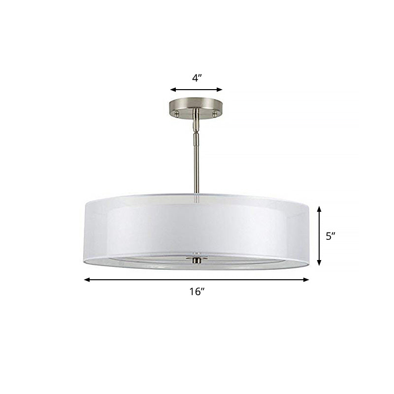 16"/19.5"/23.5" Dia Cylinder Suspension Pendant Contemporary Fabric White LED Hanging Pendant Lamp