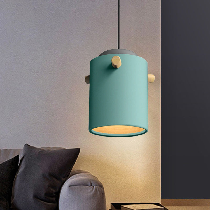 Contemporáneo 1 iluminación colgante de luz con sombra de metal verde/rosa/blanca cilindro lámpara colgante